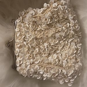 Clutch, white, beaded